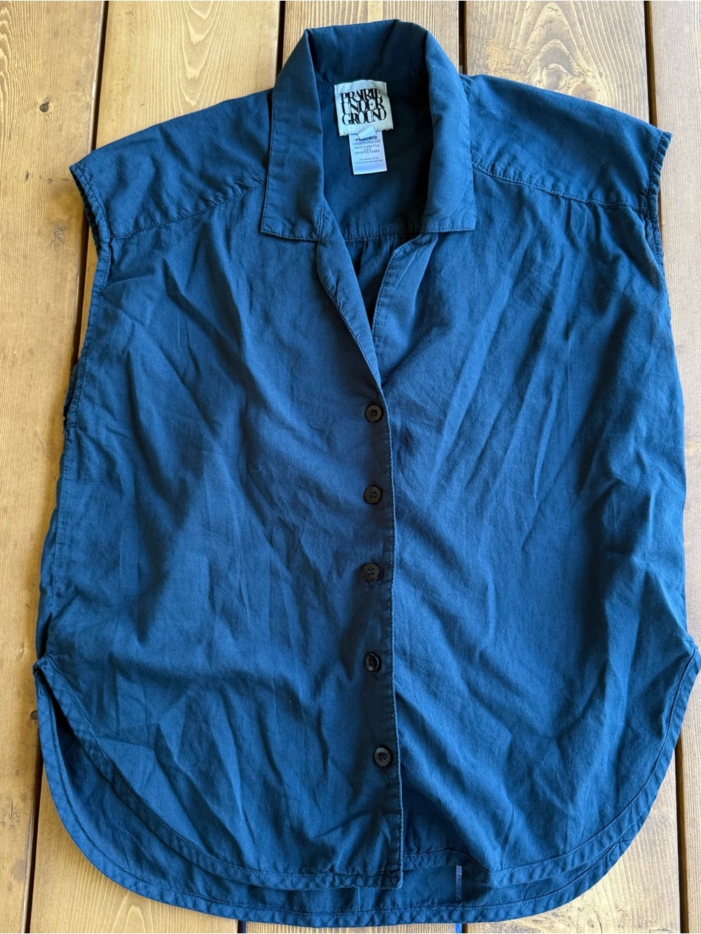 Prairie Underground Navy/teal Sleeveless Organic Cotton Button Front Blouse S